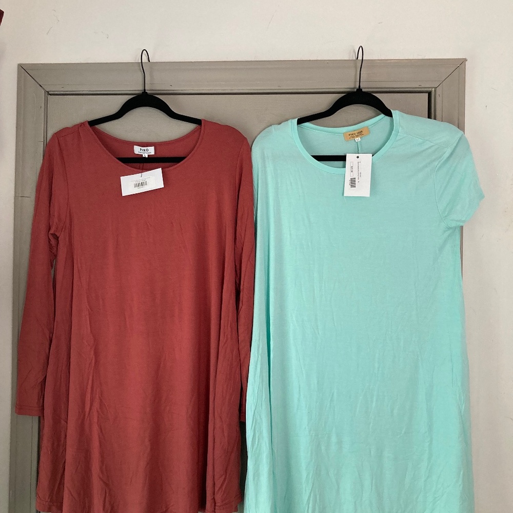 Set of Piko 1988 3/4 sleeve & short sleeve woman’s tops/dress. Size Med. & Sm.